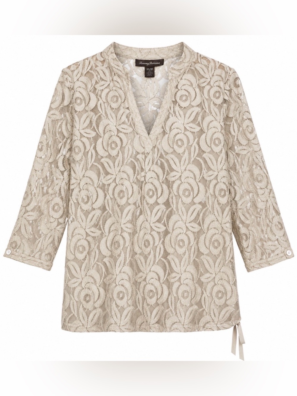Tommy Bahama Flower Lace Top XS 2 NWT $118 Beige Floral Lace Tunic 3/4 Sleeve